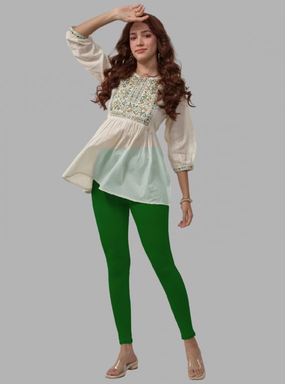 Women's Green Ankle Legging – Cotton Elastane Feather-Touch Jersey by Boer & Fitch