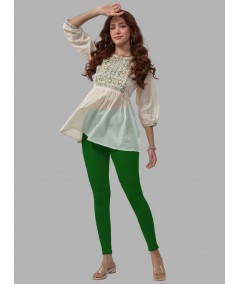 Women's Green Ankle Legging – Cotton Elastane Feather-Touch Jersey by Boer & Fitch