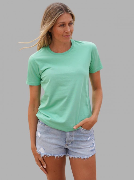 Women's Deco Green Crew Neck Short Sleeve Cotton T-Shirt by Boer and Fitch