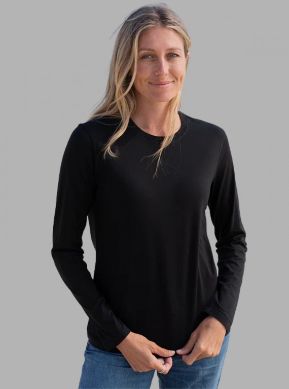 Women's Black Crew Neck Long Sleeve Cotton Jersey T-Shirt by Boer and Fitch