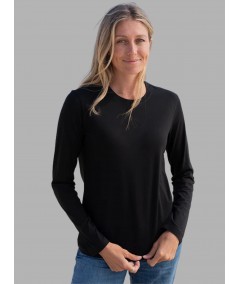 Women's Black Crew Neck Long Sleeve Cotton Jersey T-Shirt by Boer and Fitch