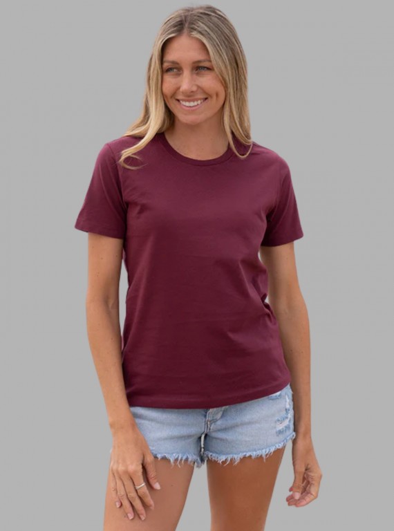 Women's Burgundy Crew Neck Cotton Jersey Short Sleeve T-Shirt by Boer and Fitch