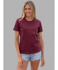 Women's Burgundy Crew Neck Cotton Jersey Short Sleeve T-Shirt by Boer and Fitch