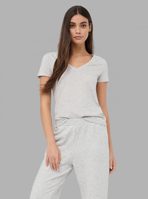 Women’s Grey Melange V-Neck Short Sleeve Cotton Jersey T-Shirt by Boer and Fitch