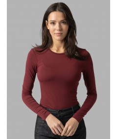 Women's Burgundy Crew Neck Long Sleeve Cotton Jersey T-Shirt by Boer and Fitch