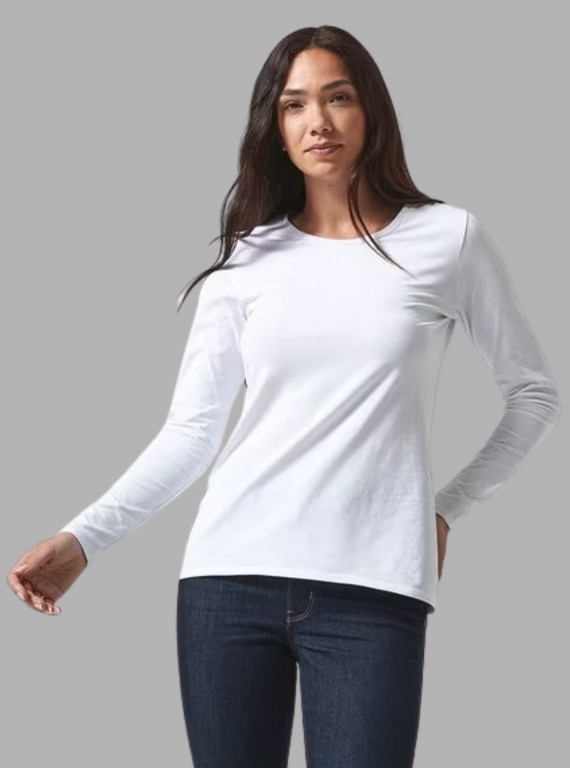 Women's White Crew Neck Long Sleeve Cotton Jersey T-Shirt by Boer and Fitch