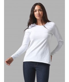 Women's White Crew Neck Long Sleeve Cotton Jersey T-Shirt by Boer and Fitch