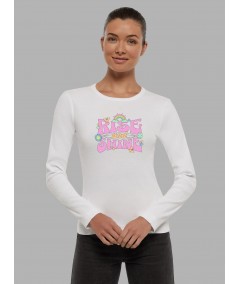 Women's White Crew Neck Holiday Print Long Sleeve Cotton Jersey T-Shirt by Boer and Fitch