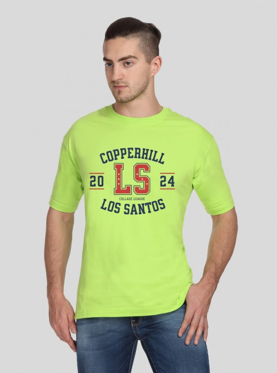 Men’s Lime Green Printed Crew Neck T-Shirt – Vibrant Streetwear Style