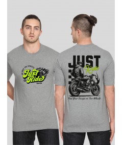 Men's Grey Melange Just Ride Print T-Shirt – Modern Graphic Tee in Soft Cotton