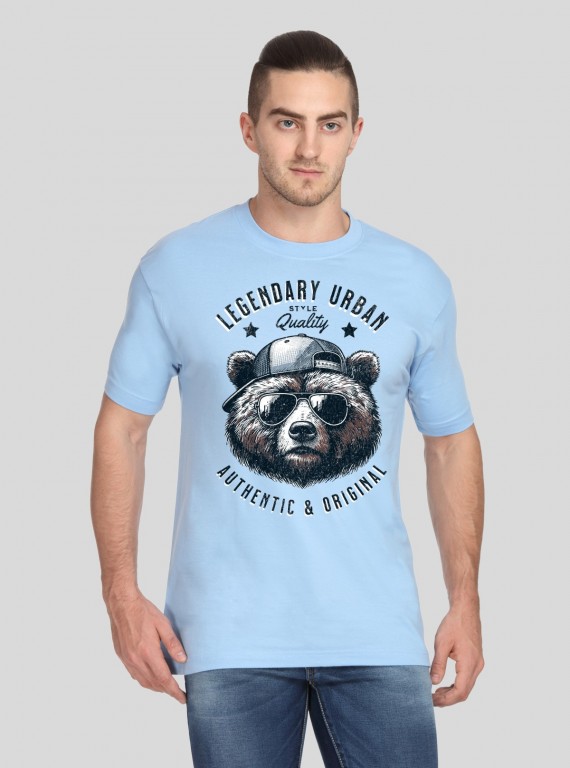 Men’s Blue Bear Print T-Shirt – Bold Graphic Tee for Urban Style