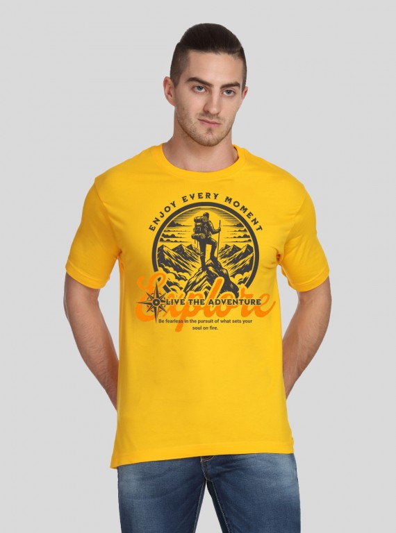 Men’s Bright Yellow Printed T-Shirt – Vibrant Style for Everyday Wear