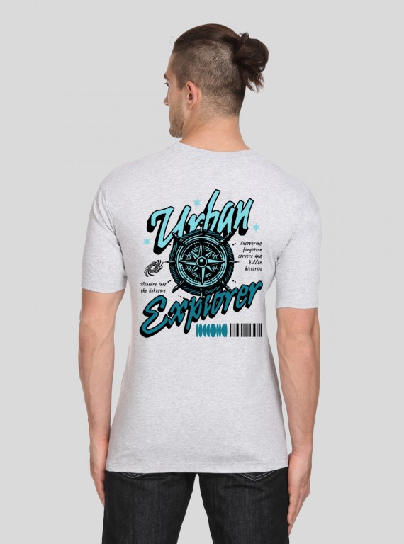Men’s Grey Melange Printed T-Shirt – Urban Style with Everyday Comfort