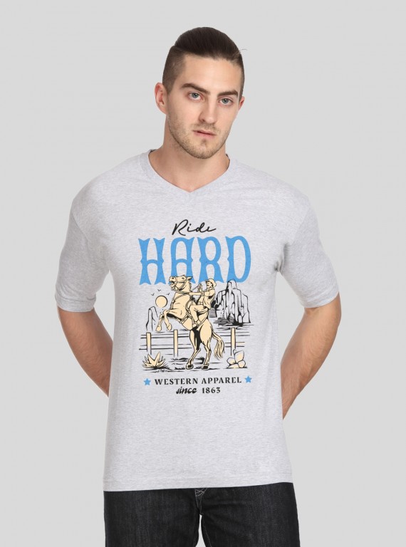 Men’s Grey Melange Vintage Print T-Shirt – Retro Look, Modern Comfort