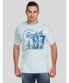 Men’s Light Blue Baseball Print T-Shirt – Coastal Vibes & Casual Comfort