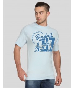 Men’s Light Blue Baseball Print T-Shirt – Coastal Vibes & Casual Comfort