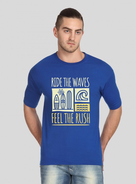Men’s Blue “Ride Waves” Printed T‑Shirt – Bold Graphic Statement Tee