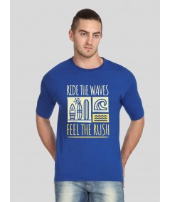 Men’s Blue “Ride Waves” Printed T‑Shirt – Bold Graphic Statement Tee