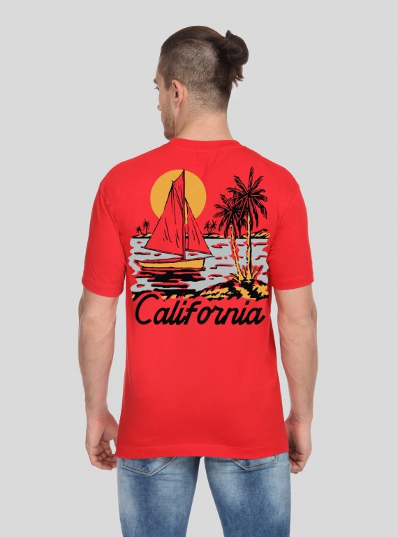Men’s Red California Printed T-Shirt – Bold Graphic Tee for Everyday Power