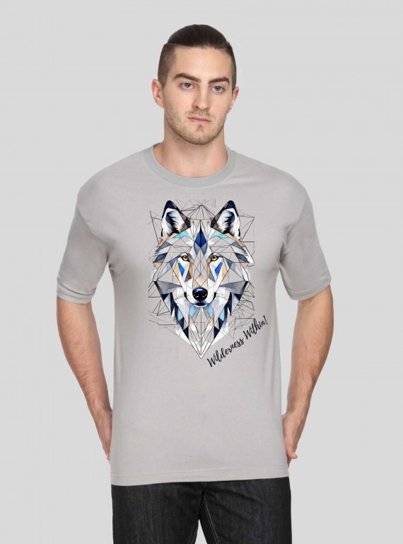 Men’s Grey Printed T-Shirt – Soft Cotton Crew Neck Graphic Tee
