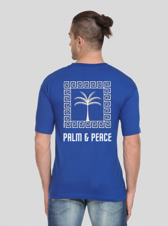 Men’s Royal Blue Beach Vibes Print T-Shirt – Tropical Graphic Cotton Tee