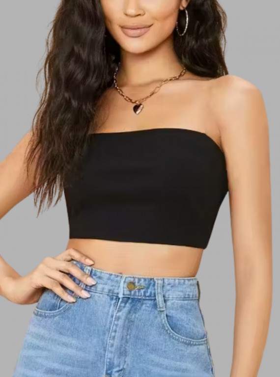 Women’s Black Tube Bra in Cotton Elastane – Seamless Comfort & Stretch