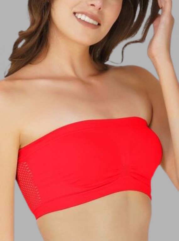 Women’s Red Tube Bra in Cotton Elastane – Bold, Seamless Strapless Comfort