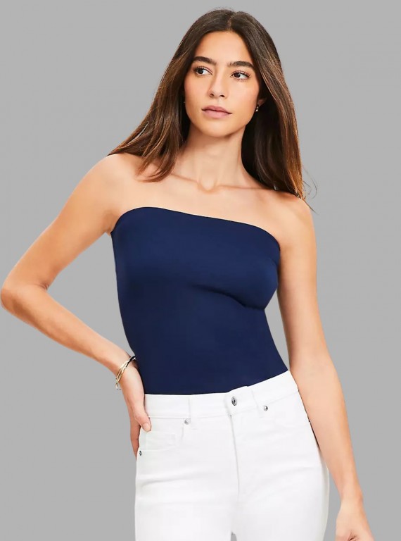 Women’s Ink Blue Cotton Elastane Tube Top – Sleek, Stretchy & Stylish