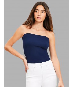 Women’s Ink Blue Cotton Elastane Tube Top – Sleek, Stretchy & Stylish