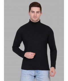 Men's Solid Black High Neck T-Shirt – Stylish Cotton Tee by Boer and Fitch