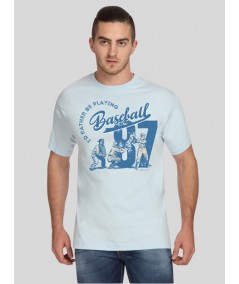 Men’s Light Blue Baseball Print T-Shirt – Coastal Vibes & Casual Comfort