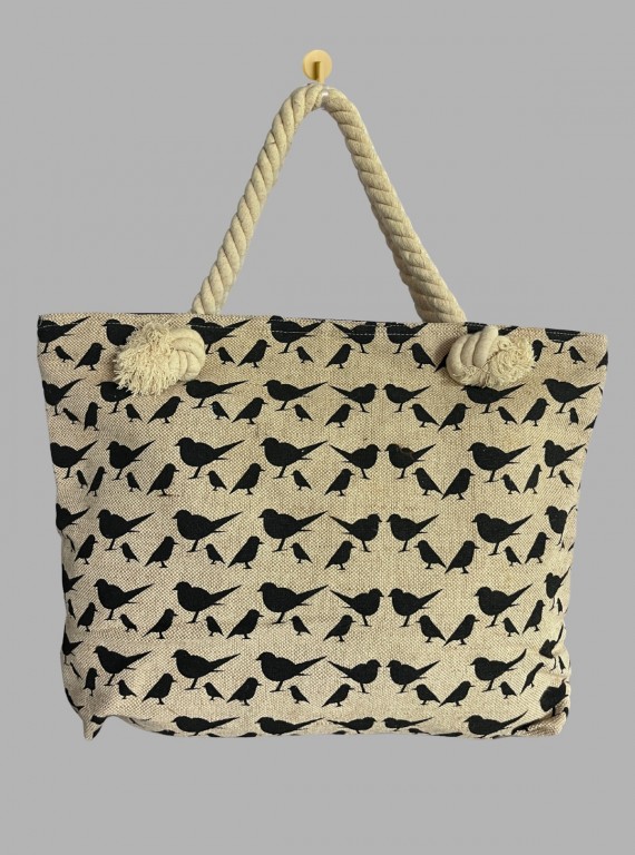 Canvas Bird Printed Bag – Eco-Friendly Tote with Nature-Inspired Charm