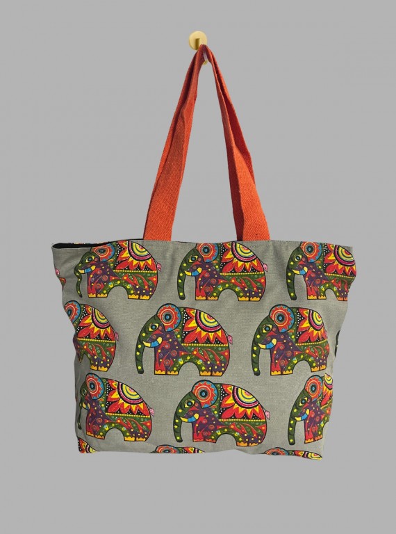 Mandala Elephant Grey Canvas Bag – Boho Chic Ethnic Tote by Boer and Fitch
