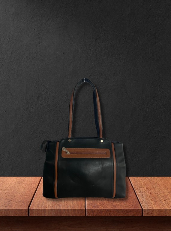 Contrast Black Leather Bag – Premium Dual-Tone Style for Modern Sophistication