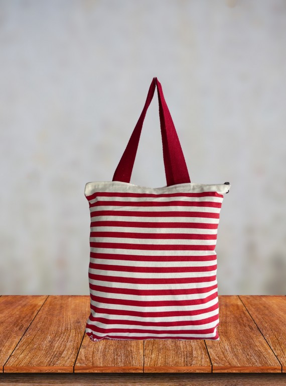 Red & White Striped Cotton Bag – Classic Everyday Tote by Boer and Fitch