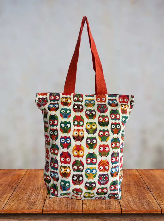 Orange Mighty Owl Printed Bag – Bold, Artistic Tote by Boer and Fitch