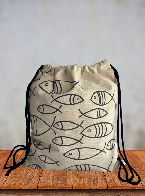 Abstract Fish Printed Canvas Shoulder Bag – Artistic Everyday Tote