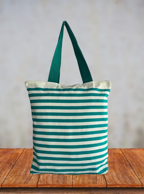 Pastel Green & White Striped Cotton Tote Bag – Chic Everyday Carry