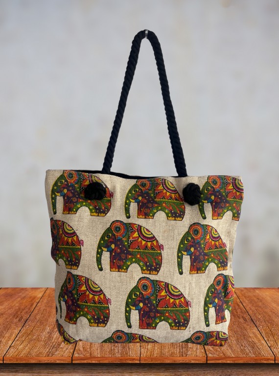 Stylish Mandala Elephant Printed Canvas Bag – Boho Chic Tote by Boer and Fitch