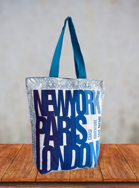 Shades of Blue Canvas Bag – Elegant Gradient Tote for Daily Versatility