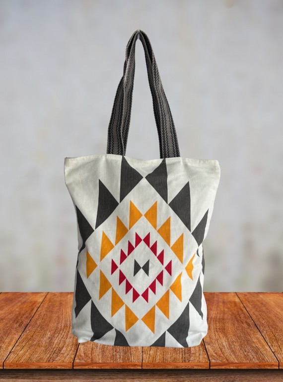 Textured Triangle White Canvas Bag – Modern Minimal Tote by Boer & Fitch