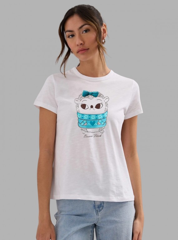 Women’s White Doll Printed T-Shirt – Casual Cotton Tee | Boer & Fitch