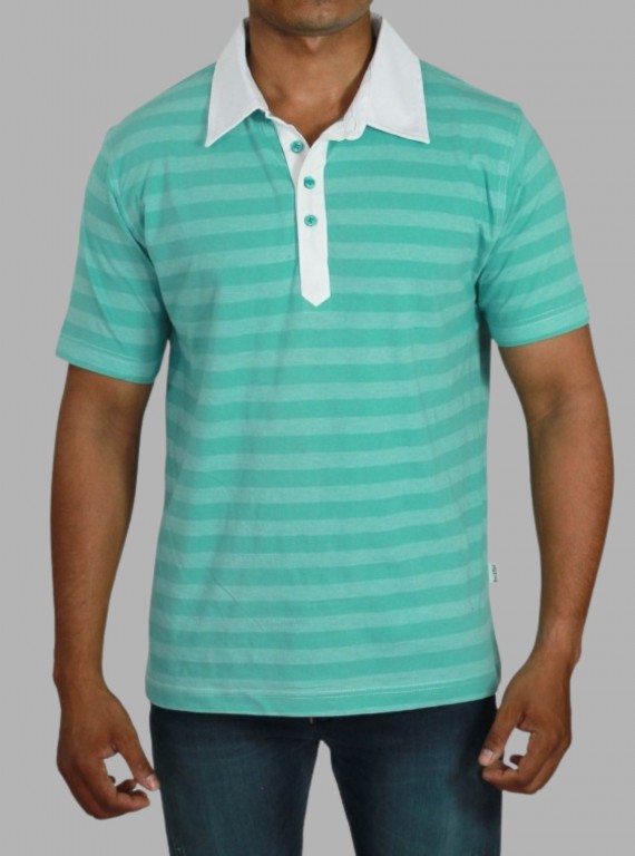 Pastel Green Striped Polo T-Shirt for Men – Casual Cotton Polo by Boer and Fitch