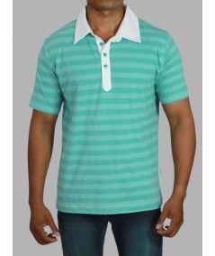 Pastel Green Striped Polo T-Shirt for Men – Casual Cotton Polo by Boer and Fitch
