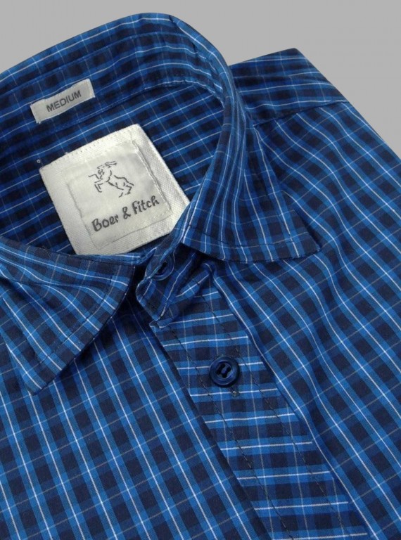Blue Checked Slim Fit Half Sleeve Shirt for Men – Casual Style by Boer and Fitch