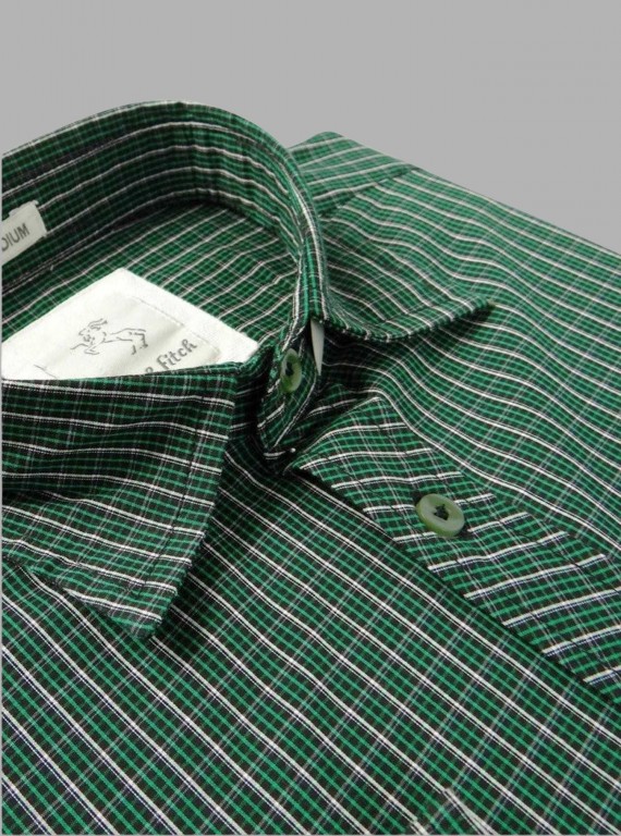 Green Micro Checked Slim Fit Full Sleeve Shirt for Men – Casual & Smart by Boer and Fitch