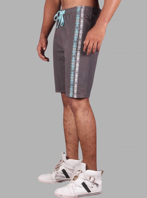 Grey Printed Fleece Shorts for Men – Casual Comfort Wear by Boer and Fitch