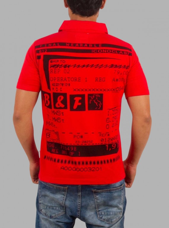 Printed Red Self Collar Polo T-Shirt for Men – Stylish Polo by Boer and Fitch