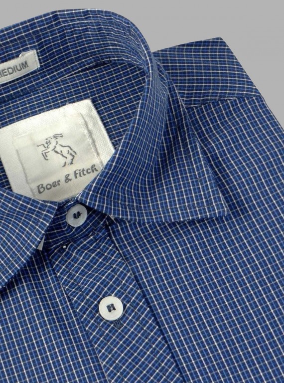 Ink Blue Micro Checked Slim Fit Full Sleeve Shirt for Men – Casual & Smart by Boer and Fitch