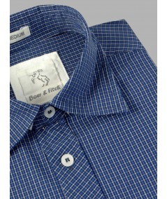 Ink Blue Micro Checked Slim Fit Full Sleeve Shirt for Men – Casual & Smart by Boer and Fitch